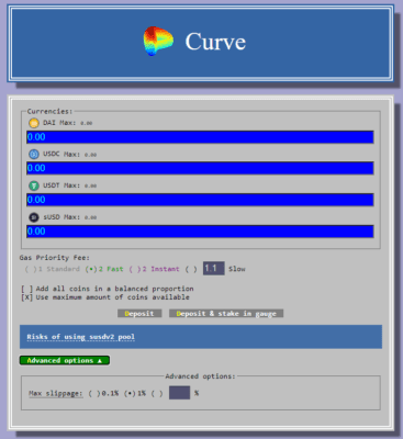 Liquidity pool uUSD (DAI-USDC-USDT-sUSD) na Curve Finance