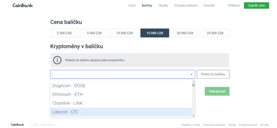 Sestavte si svůj vlastní balíček kryptoměn