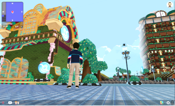 Screenshot z počítačové hry Decentraland - online virtuální realita se základy na blockchainu