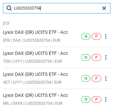 Vyhledání konkrétního ETF na platformě Degiro