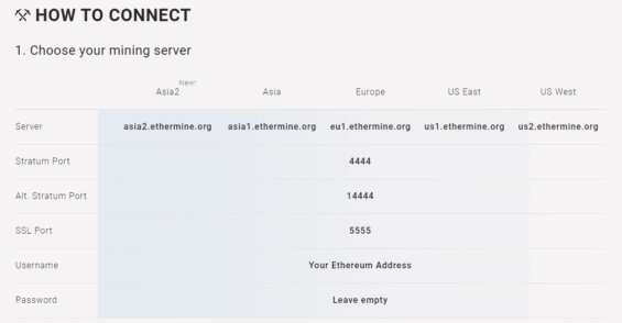 Ethermine - parametry pro mining software