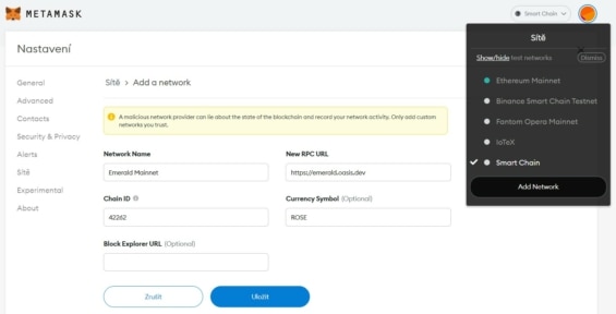 Jak přidat Oasis Network do MetaMask