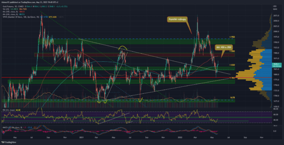 Denní graf futures trhu na zlato