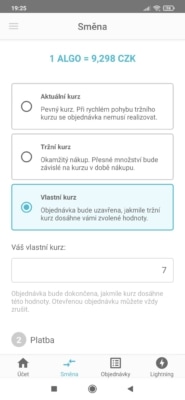 Nastavení vlastního požadovaného kurzu pro nákup