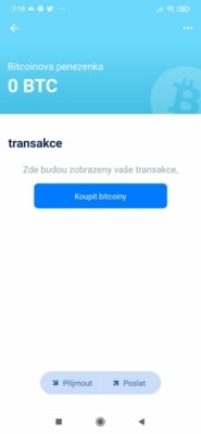 Rozhraní bitcoinové peněženky v BlueWallet