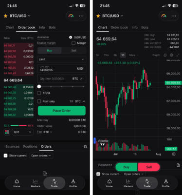 Obchodování v aplikaci Crypto.com Exchange