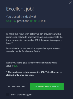 Informace o spuštěném příkazu Take Profit - naše pozice je uzavřena