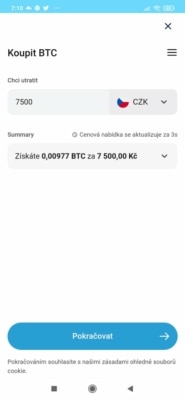 Nákup Bitcoinu v BlueWallet
