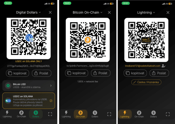 Možnosti přijímání plateb na Wallet of Satoshi