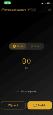 Rozhraní kryptoměnové peněženky Wallet of Satoshi