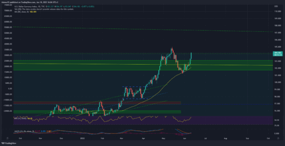 Denní graf dolarového indexu (DXY)