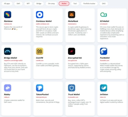 Optimism seznam softwarových peněženek