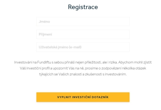 Registrace na crowdfundingové platformě Fundlift – krok 1.