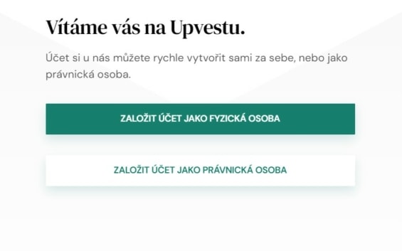 Registrace na crowdfundingové platformě Upvest – krok 1.