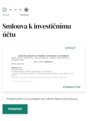 Registrace na crowdfundingové platformě Upvest – krok 5.