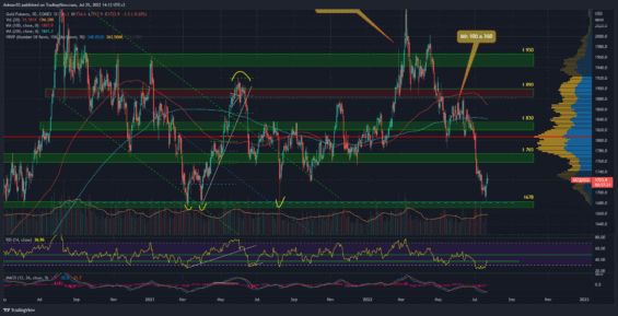 Denní graf futures trhu na zlato