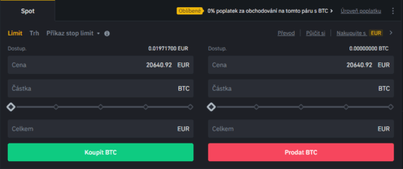 Nastavování limitního příkazu na spotovém trhu na Binance