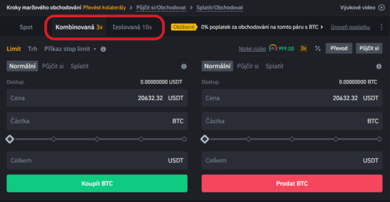 Rozhraní pro maržovní obchodování na Binance