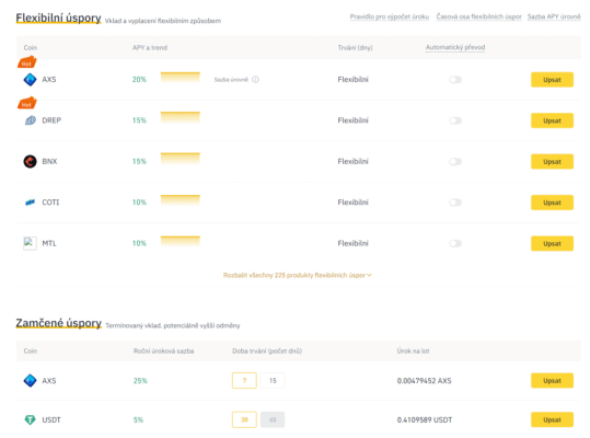 Flexibilní i časově fixní spoření na Binance