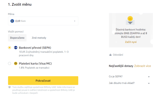 Způsoby vkladu fiat měn na Binance