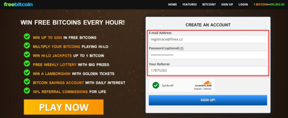 Registrace na freebitco.in je snadná a rychlá