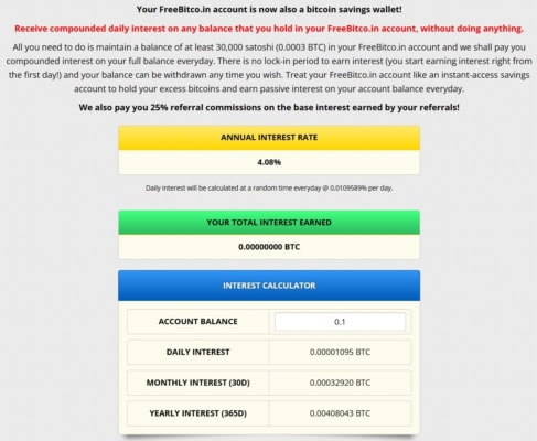 Sekce EARN BTC pro úročení bitcoinů