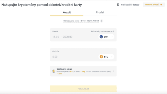 Přímý nákup Bitcoinu za eura na Binance