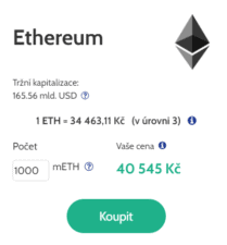 Rozdíly nákupní ceny Etherea dle různých úrovní