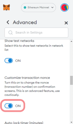 Povolení k zadání libovolného nonce