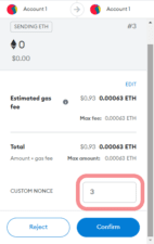 Odeslání transakce s jinou nonce - MetaMask