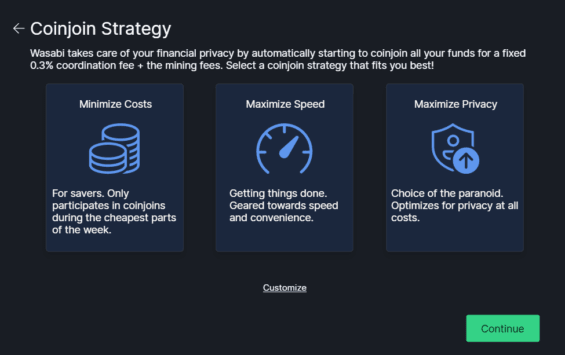 Úrovně zabezpečení s pomocí CoinJoinu ve Wasabi Wallet