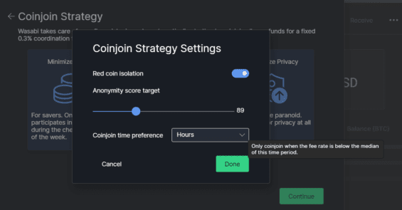 Úprava nastavení CoinJoinu
