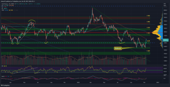 Denní graf futures trhu na zlato