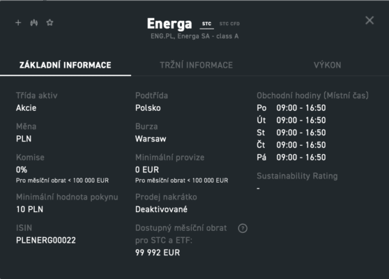 Informace o akciích Energa u XTB