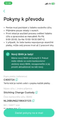 Vklad přes bankovní převod na směnárně Change