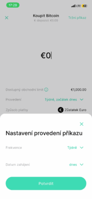 Ukázka funkce pravidelného nákupu na Change Invest