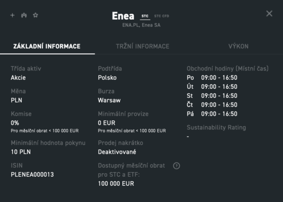 Enea základní informace u brokera XTB