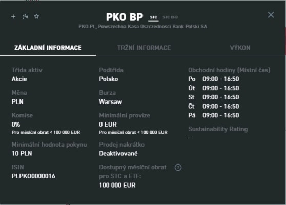 Informace o PKO u XTB