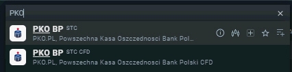 PKO - vyhledání tickeru u XTB