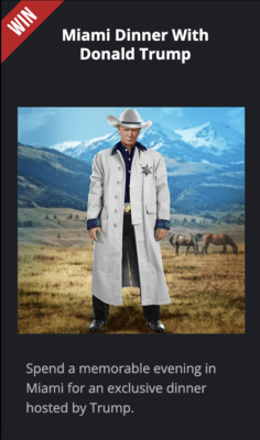 Večeře s Donaldem Trumpem, jedna z možných bonusových výher