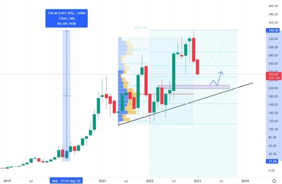 Měsíční akciový graf společnosti Enphase Energy