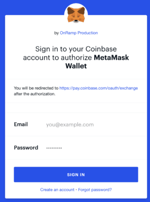 Spárování s peněženkou MetaMask v rozhraní burzy Coinbase