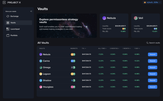 Ukázka vaultů na Injective