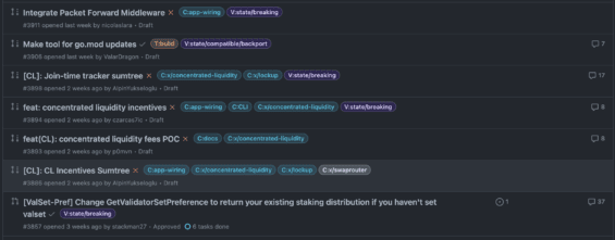 Pull requests na githubu burzy Osmosis - na koncentrované likviditě se již intenzivně pracuje!
