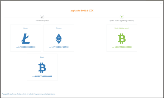 Vyberte kryptoměnu, kterou chcete zaplatit