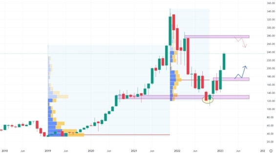 Měsíční cenový graf společnosti Nvidia