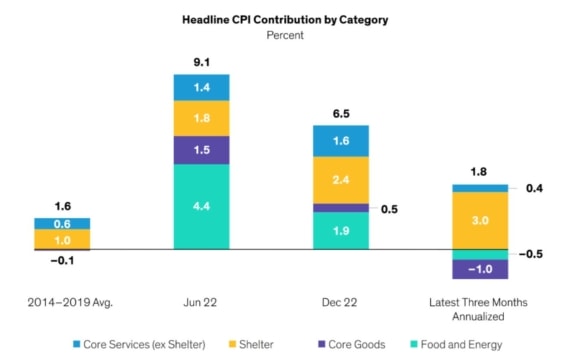 Dynamika inflace se s účinností přísnější politiky vyvíjí. Údaje o celkovém indexu spotřebitelských cen jsou uvedeny jako dvanáctiměsíční procentní změna s výjimkou poslední tříměsíční změny.