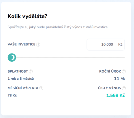 Kalkulačka pracující s daty dluhopisové emise