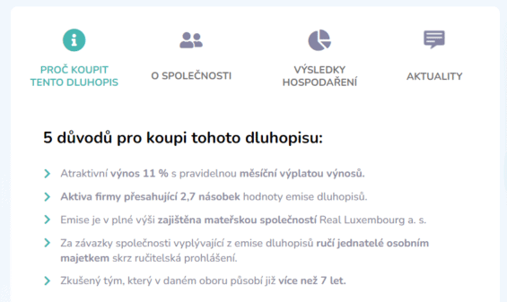 Záložka "Proč koupit tento dluhopis"