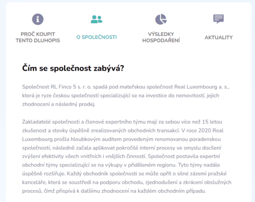 Záložka "O společnosti"